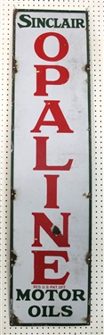 Sinclair Opaline Motor Oils Porcelain Enamel Sign - Enamel Loss to Center of "N" and Around Edges - Sign Measures 60" by 15" 