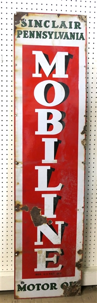 Sinclair Pennsylvania MOBILINE Motor Oil Porcelain Enamel Sign - Some Finish Loss - See Photos - Sign Measures 60" by 15"