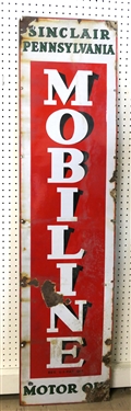 Sinclair Pennsylvania MOBILINE Motor Oil Porcelain Enamel Sign - Some Finish Loss - See Photos - Sign Measures 60" by 15"