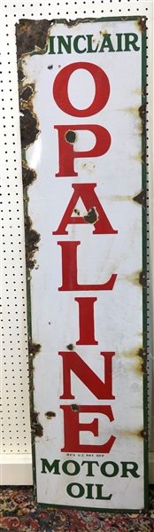 Sinclair Opaline Motor Oils Porcelain Enamel Sign - Enamel Loss - See Photos - Sign Measures 60" by 15" 