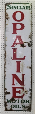 Sinclair Opaline Motor Oils Porcelain Enamel Sign - Small Areas of Enamel Loss Overall - Sign Measures 60" by 15"