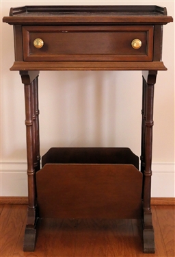 Nice Mahogany Book Stand / End Table  - Single Drawer with Oak Secondary Wood - Bottom with Book Holder - Overall Measures 23" tall 15" by 9 1/2" 