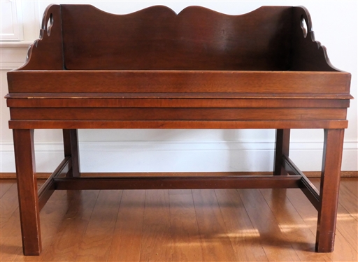 Mahogany Butlers Tray Table - Finely Constructed - Lift Off Tray with Scalloped Back Splash and Sides - Sturdy Stand with Chamfered Legs - Table Measures 24" Tall 30" by 22 1/2" 