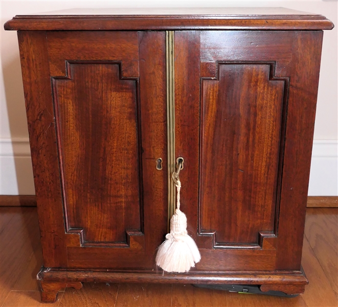 Nice Small Mahogany Specimen / Collectors Cabinet with Graduating Drawers - Wood Knobs, Paneled Doors with Brass Hardware - Missing Part of One Foot - Cabinet Measures 15" Tall 14 1/2" By 11 1/2" -...