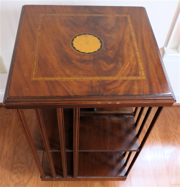 Very Nice Mahogany Revolving Book Case Table with Inlaid Top - Measures 30 1/4" Tall 18 3/4" by 18 3/4" 