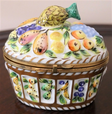 Piolet Limoges Hand Painted Dresser Box with Fruits - Box Measures 3 1/4" Tall 3 1/4" by 2" 