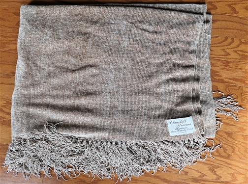 Beautiful Churchill Weavers Tan Chenille Throw Blanket - Churchill Weavers - Handwoven Berea Kentucky USA 