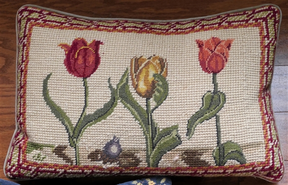 3 Nice Throw Pillows - Needlepoint Tulip Pillow, Tapestry Style Children and Lemon Tree - Lemon Pillow...