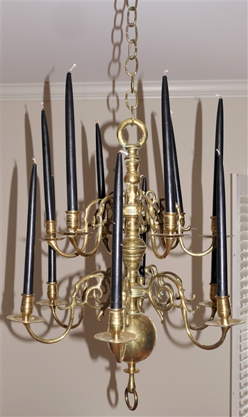 Outstanding Heavy Brass 12 Light Candle Chandelier - 12 Scrolled Branches - Chandelier Measures 28" Long - Not Including Chain