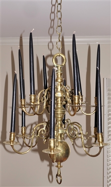 Outstanding Heavy Brass 12 Light Candle Chandelier - 12 Scrolled Branches - Chandelier Measures 28 Long - Not Including Chain