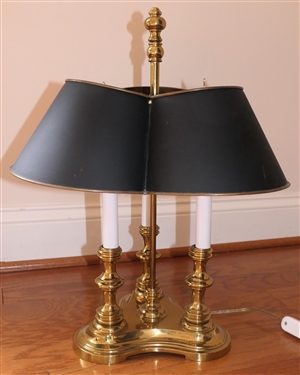 Nice Heavy Brass 3 Light Lamp with Black and Brass Metal Shade - Lamp Measures 20 Tall Overall 