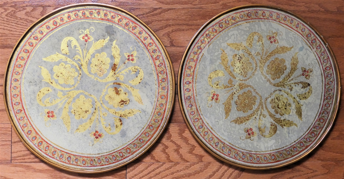 2 Robert M. Weiss - Hand Made in Peru Reverse Painted Charger / Trays - Each Measures 13" Across - Original Sticker on Reverse 
