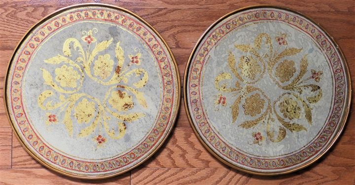 2 Robert M. Weiss - Hand Made in Peru Reverse Painted Charger / Trays - Each Measures 13 Across - Original Sticker on Reverse 