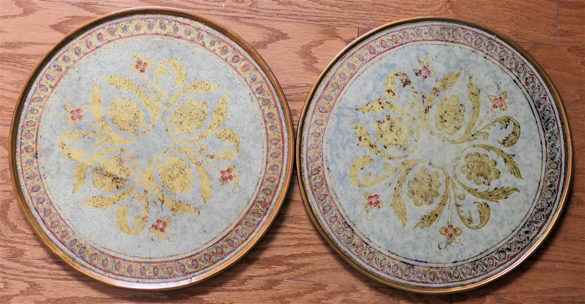 2 Robert M. Weiss - Hand Made in Peru Reverse Painted Charger / Trays - Each Measures 13" Across - Original Sticker on Reverse 