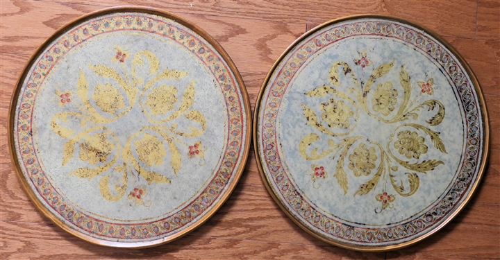 2 Robert M. Weiss - Hand Made in Peru Reverse Painted Charger / Trays - Each Measures 13 Across - Original Sticker on Reverse 