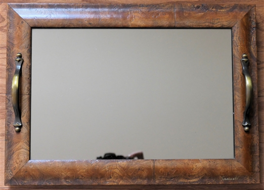 Reflections by Granati - Mirrored Tray - Velvet Underside - Burl Wood Frame - Signed in Gold Ink - Tray Measures 16 by 11 3/4 
