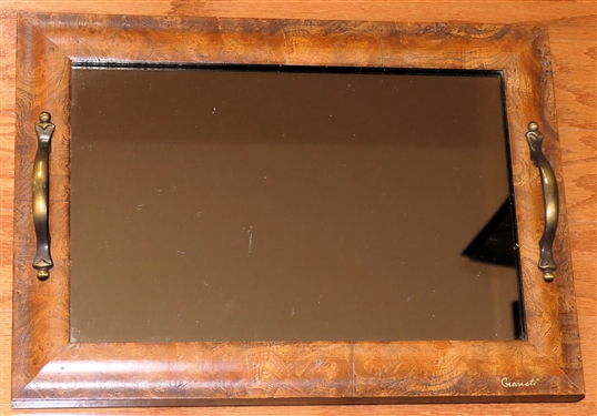 Reflections by Granati - Mirrored Tray - Velvet Underside - Burl Wood Frame - Signed in Gold Ink - Tray Measures 16 by 11 3/4 