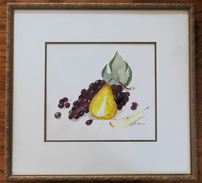 Fruit Still Live Watercolor Painting Signed by Artist LIE Dated '05 - Nicely Framed and Double Matted - Frame Measures 14 1/4 by 15 1/4 