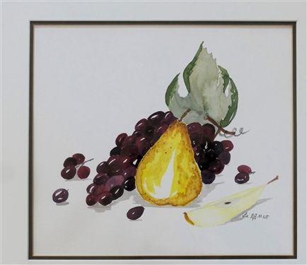 Fruit Still Live Watercolor Painting Signed by Artist LIE Dated '05 - Nicely Framed and Double Matted - Frame Measures 14 1/4 by 15 1/4 