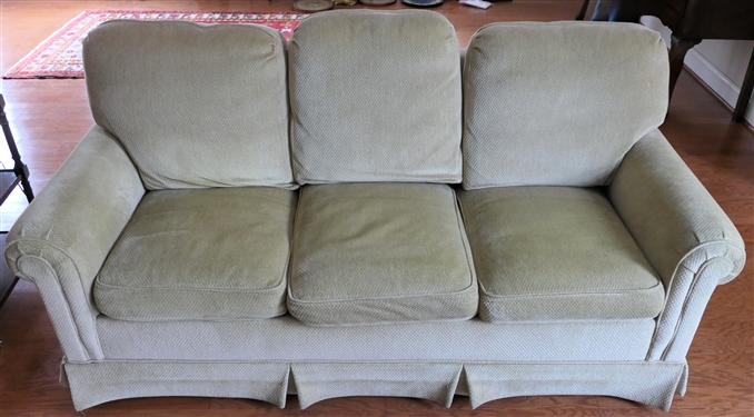 Very Clean Light Sage / Moss Green Chenille Sleeper Sofa - Couch Measures 72 Long