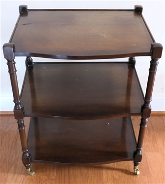 Mahogany 3 Tier Rolling Stand / Table with Brass Castors - Table Measures 26 1/2 Tall 22 By 17 