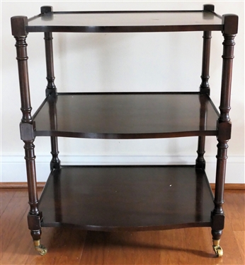 Mahogany 3 Tier Rolling Stand / Table with Brass Castors - Table Measures 26 1/2 Tall 22 By 17 