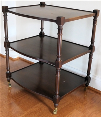 Mahogany 3 Tier Rolling Stand / Table with Brass Castors - Table Measures 26 1/2 Tall 22 By 17 