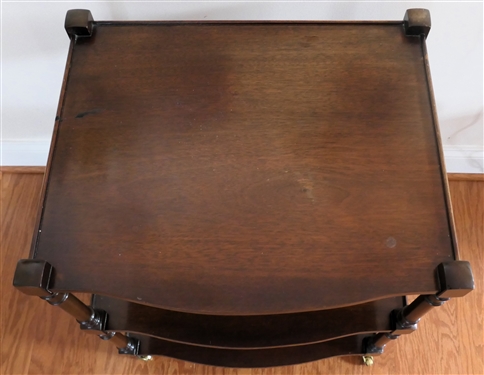 Mahogany 3 Tier Rolling Stand / Table with Brass Castors - Table Measures 26 1/2 Tall 22 By 17 