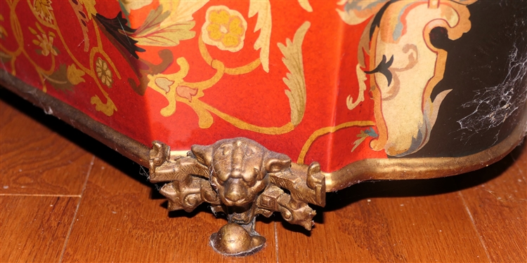 Modern Red Towle Painted Metal Planter with Brass Feet - Beautifully Painted - Measures 10 tall 16 By 11 