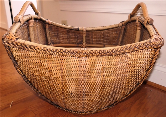 Large Bamboo Framed Basket - Double Handles - Basket Measures 16 tall 19 By 19 