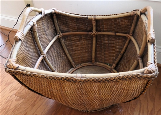 Large Bamboo Framed Basket - Double Handles - Basket Measures 16 tall 19 By 19 