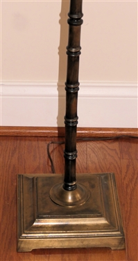 Heavy Bamboo Style Brass Floor Lamp with Nice Black Shade -  2 Lights - Antiqued Brass Finish - Lamp Measures 57 1/2 Tall 