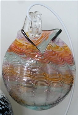 2 Beautiful Hand Blown Art Glass Hanging Vases - Dark Blue and White Measures 6 