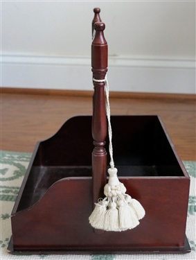 Mahogany Finish Tray / Box with Cream Tassel -Fixed Wood Handle - Tray Measures 11 1/2 Tall 11 by 9 