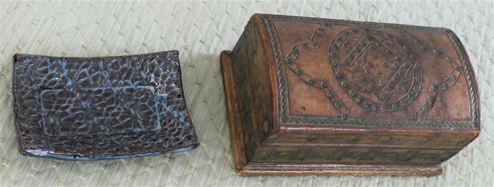 Embossed Leather Treasure Style Dresser Box and CD - 14 Art Pottery Soap Dish 
