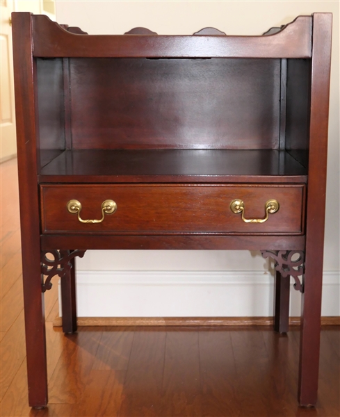 Mahogany Bed Side Stand with Drawer - Scalloped Gallery - Brass Hardware -Table Measures 28" Tall 21" by 16" 
