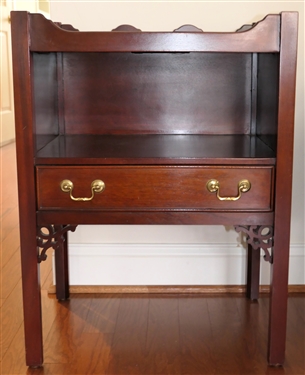 Mahogany Bed Side Stand with Drawer - Scalloped Gallery - Brass Hardware -Table Measures 28 Tall 21 by 16 