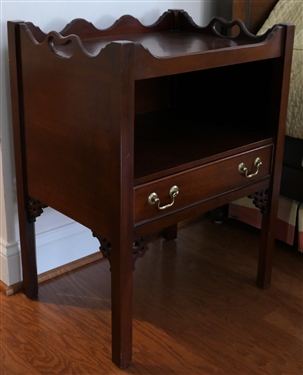 Mahogany Bed Side Stand with Drawer - Scalloped Gallery - Brass Hardware -Table Measures 28 Tall 21 by 16 