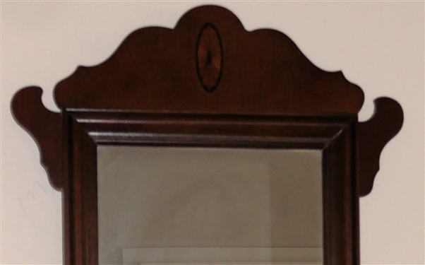 Beautiful Mahogany Chippendale Style Mirror with Inlaid Crest - Mirror Frame Measures 42 By 16 
