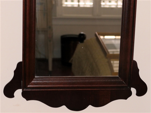 Beautiful Mahogany Chippendale Style Mirror with Inlaid Crest - Mirror Frame Measures 42 By 16 