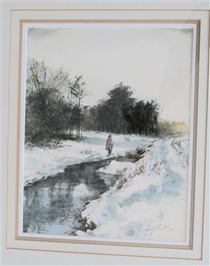 Original  Watercolor Painting by Alabama Artist Donny Finely - Winter Creek Scene - Handsomely Framed and Quadruple Matted - Signed by Artist Donny Finley / AWS in Lower Right Corner - (AWS -...