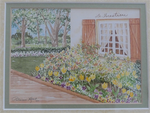 La Forestiere Watercolor Painting by Mississippi Artist Patricia Kent - Framed and Double Matted - Frame Measures 9 1/8 by 11 1/4 