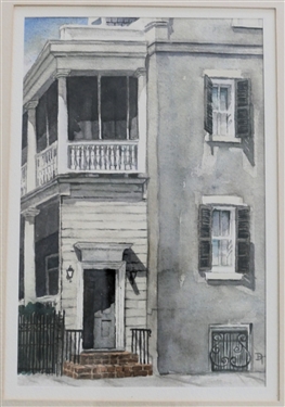 Watercolor Painting of Low Country Doorway - Signed by Artist DT in Lower Right Corner - Framed and Matted - Frame Measures 16 1/2 By 13 