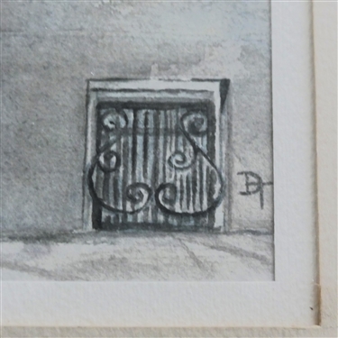 Watercolor Painting of Low Country Doorway - Signed by Artist DT in Lower Right Corner - Framed and Matted - Frame Measures 16 1/2 By 13 