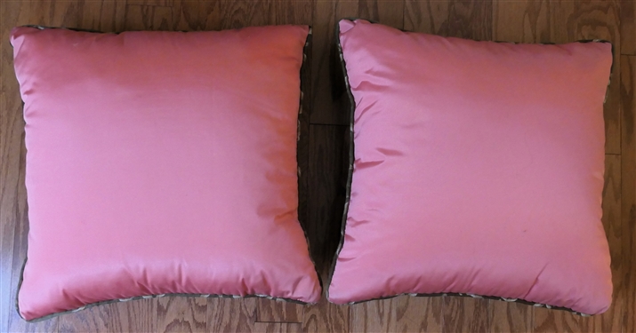 Pair of Beautiful Satin Tapestry Style Elephant Throw Pillow with Pink Satin Back - Pillow Measures 18 By 18 