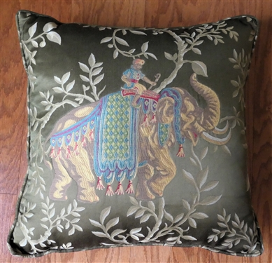 Pair of Beautiful Satin Tapestry Style Elephant Throw Pillow with Pink Satin Back - Pillow Measures 18 By 18 