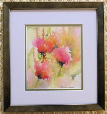 Pink Roses Watercolor Painting by Rosemary Kahlmus - Artist Signed in Lower Right - Framed and Double Matted - Frame Measures 14 By 13 