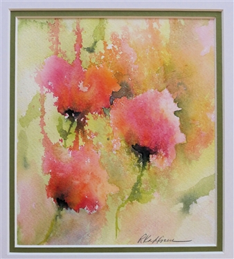 Pink Roses Watercolor Painting by Rosemary Kahlmus - Artist Signed in Lower Right - Framed and Double Matted - Frame Measures 14 By 13 