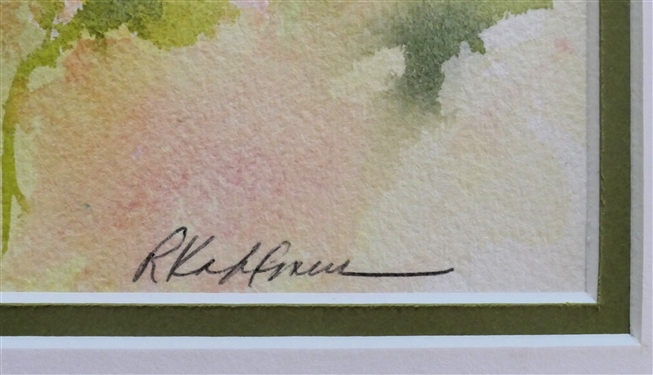 Pink Roses Watercolor Painting by Rosemary Kahlmus - Artist Signed in Lower Right - Framed and Double Matted - Frame Measures 14 By 13 
