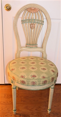 Fine John Widdicome - Grand Rapids -Vanity Table with Matching Chair - Beautifully Hand Painted with Leaf and Floral Swags and Pink Bows - Matching Painted Chair with Coordinating Upholstery -...